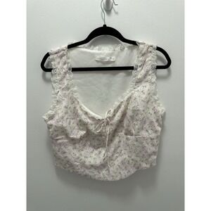 Altar'd State Floral Lace Trim Crop Top Cottagecore Tie Front Tank Size XXL